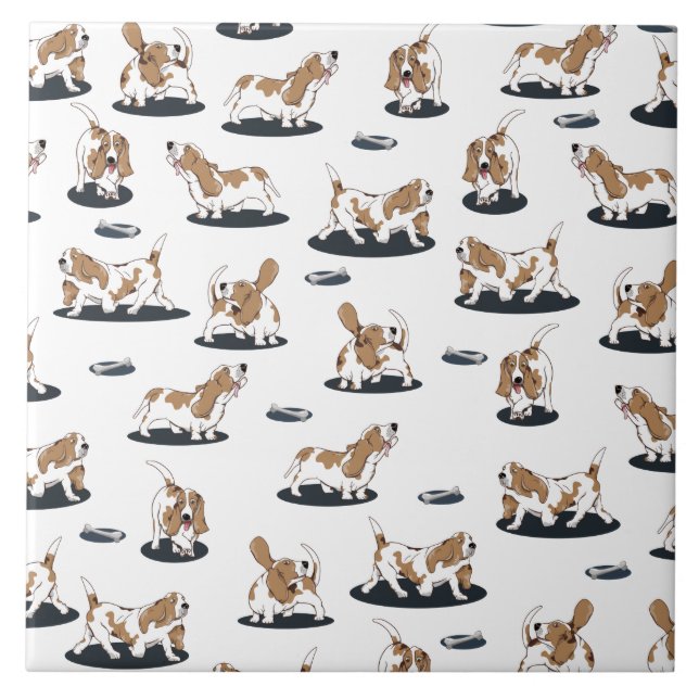 Niedliche Basset Hounds Fliese (Vorderseite)