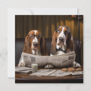 Niedliche Basset-Hunde beim Lesen einer Zeitung Einladung