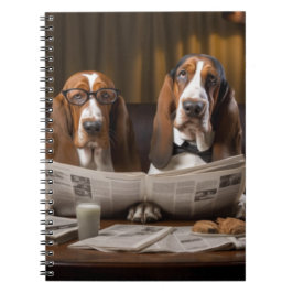Niedliche Basset-Hunde beim Lesen einer Zeitung Notizblock