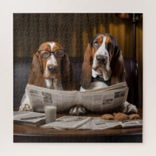 Niedliche Basset-Hunde beim Lesen einer Zeitung Puzzle