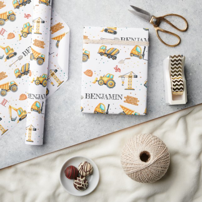 Niedliche Baufahrzeuge Junge Geburtstag Geschenkpapier (Kunsthandwerk)