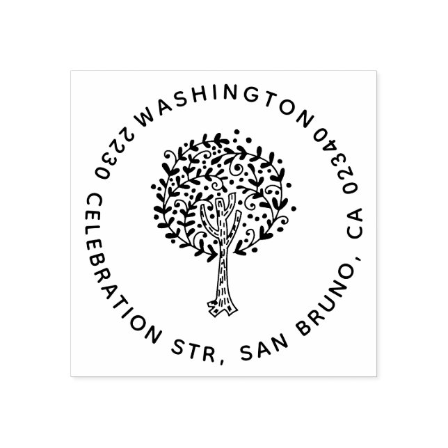 Niedliche Baumfamilie Name Rücksendeadresse Gummistempel (Prägung)