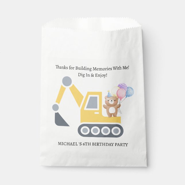 Niedliche Bauthema Geburtstagsparty Geschenktütchen (Vorderseite)