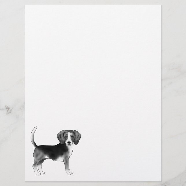 Niedliche Beagle-Hunde-Illustration in Schwarzweiß Briefbogen (Vorderseite)