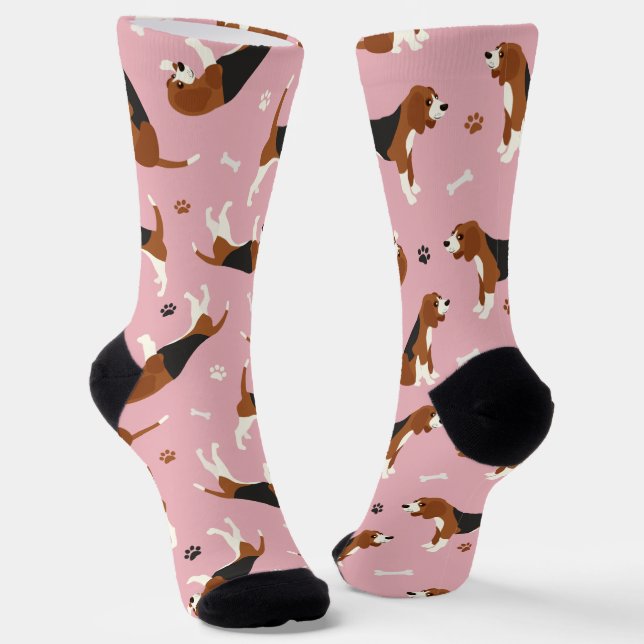Niedliche Beagle Paare und Knochen rosa Socken (Gewinkelt)