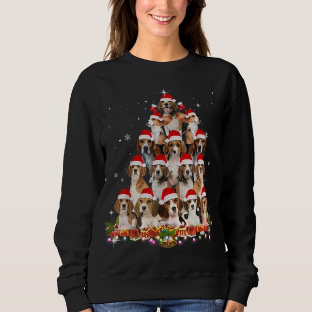 Niedliche Beagles Weihnachtsbaum Dog Santa Xmas T- Sweatshirt (Vorderseite)
