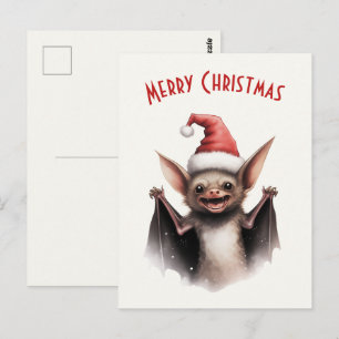 Niedliche Beängstigende Bat Weihnachtsmannmütze Ro Postkarte