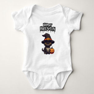 Niedliche Beängstigende Schwarze Katze mit Pumpkin Baby Strampler