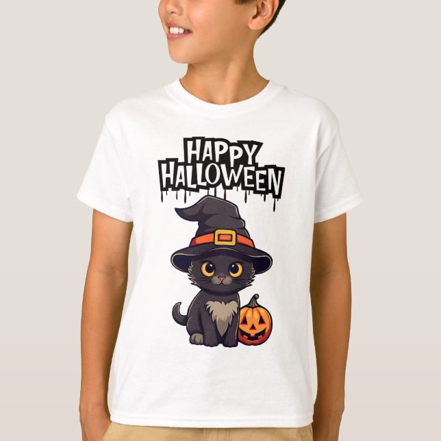 Niedliche Beängstigende Schwarze Katze mit Pumpkin T-Shirt (Vorderseite)