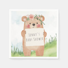 Niedliche Bear Baby Dusche rustikale Waldfläche Serviette