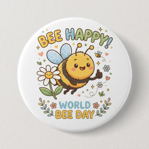 Niedliche "Bee Happy!"-Illustration für den Weltbi Button