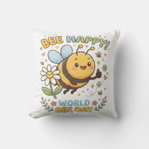 Niedliche "Bee Happy!"-Illustration für den Weltbi Kissen