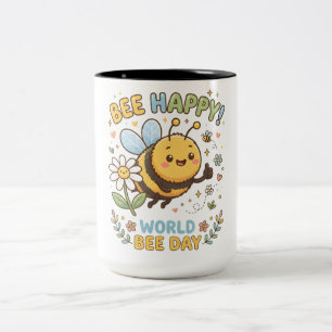 Niedliche "Bee Happy!"-Illustration für den Weltbi Zweifarbige Tasse