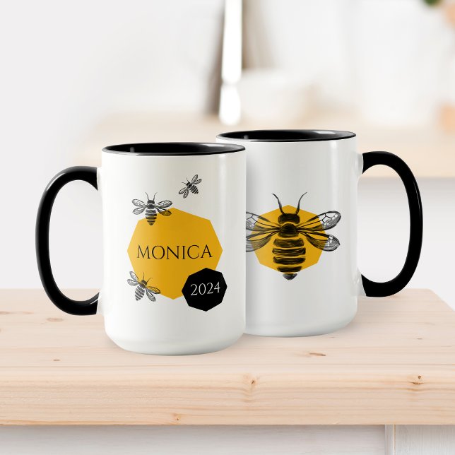 Niedliche Bee Yellow Honeycomb Name Jahr Tasse für (Cute Bee Yellow Honeycomb Name Year Mug for Friend)