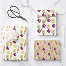 Niedliche Beets Lemon and Carroons Wasserfarbmuste Geschenkpapier Set