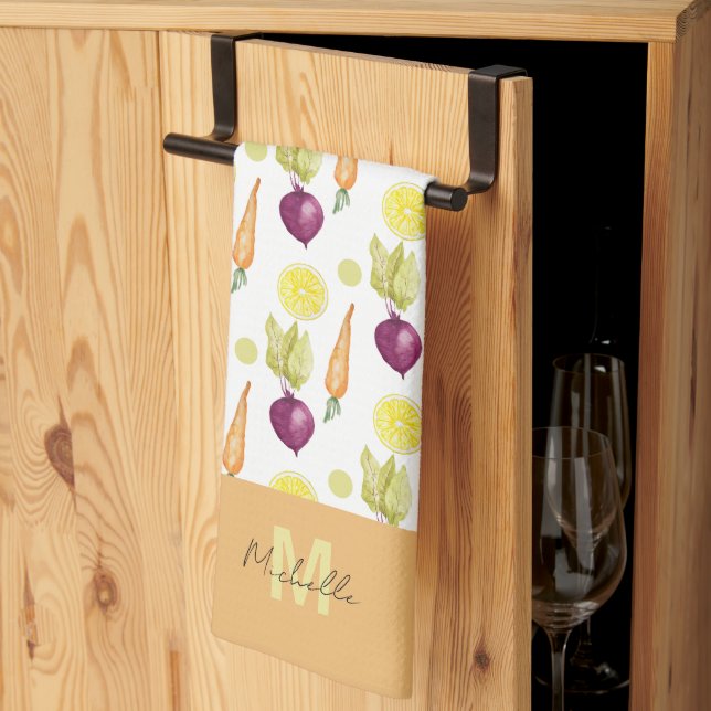 Niedliche Beets Lemon and Carroons Wasserfarbmuste Geschirrtuch (Drittel gefaltet)