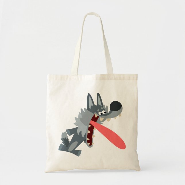 Niedliche Begeisterte Cartoon-Wolf-Tasche Tragetasche (Vorne)