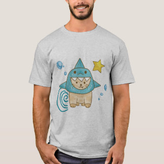 Niedliche Beige Katze in Haikostüme Aqua Sea T - S T-Shirt