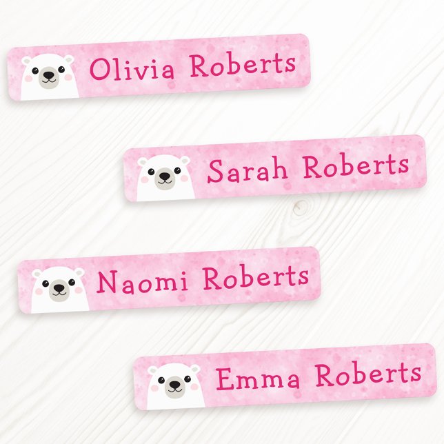 Niedliche Bekleidungsmarken aus Eisbär, rosa Etiketten (Cute polar bear pink fabric clothing labels)