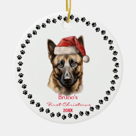Niedliche belgische Malinois Hunde Weihnachtsmannm Keramik Ornament