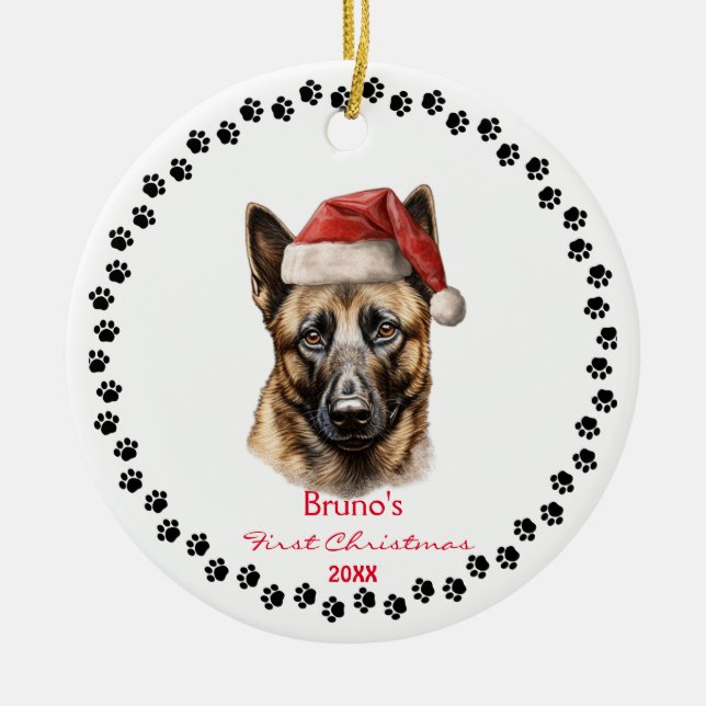 Niedliche belgische Malinois Hunde Weihnachtsmannm Keramik Ornament (Vorne)