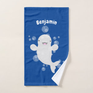 Niedliche Beluga-Wal-Blasen Cartoon-Abbildung Badhandtuch Set