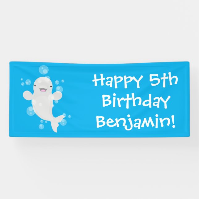 Niedliche Beluga-Wal-Blasen Cartoon-Abbildung Banner (Horizontal)