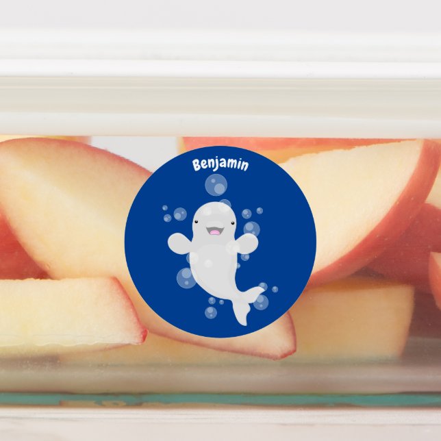 Niedliche Beluga-Wal-Blasen Cartoon-Abbildung Etiketten (Befestigt)