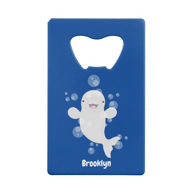 Niedliche Beluga-Wal-Blasen Cartoon-Abbildung Geldbeutel Flaschenöffner (Vorderseite)