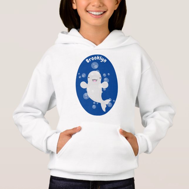 Niedliche Beluga-Wal-Blasen Cartoon-Abbildung Hoodie (Vorderseite)