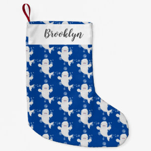 Niedliche Beluga-Wal-Blasen Cartoon-Abbildung Kleiner Weihnachtsstrumpf