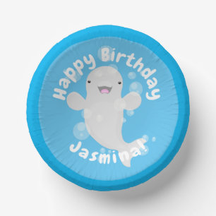 Niedliche Beluga-Wal-Blasen Cartoon-Abbildung Pappteller