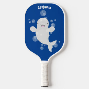 Niedliche Beluga-Wal-Blasen Cartoon-Abbildung Pickleball Schläger
