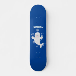 Niedliche Beluga-Wal-Blasen Cartoon-Abbildung Skateboard