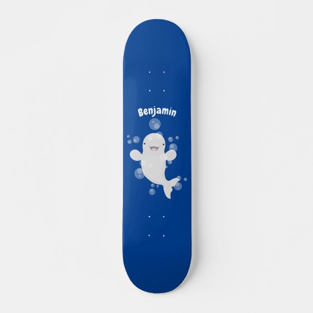 Niedliche Beluga-Wal-Blasen Cartoon-Abbildung Skateboard (Vorne)