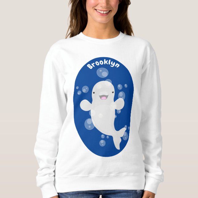 Niedliche Beluga-Wal-Blasen Cartoon-Abbildung Sweatshirt (Vorderseite)