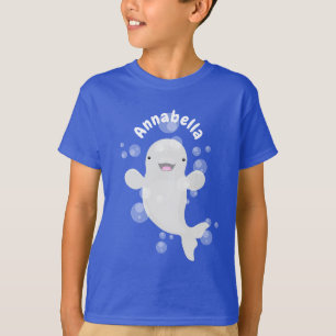 Niedliche Beluga-Wal-Blasen Cartoon-Abbildung T-Shirt