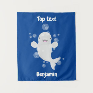 Niedliche Beluga-Wal-Blasen Cartoon-Abbildung Wandteppich