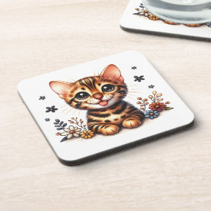 Niedliche Bengalische Katze Geschenk Kitten Kitty Getränkeuntersetzer