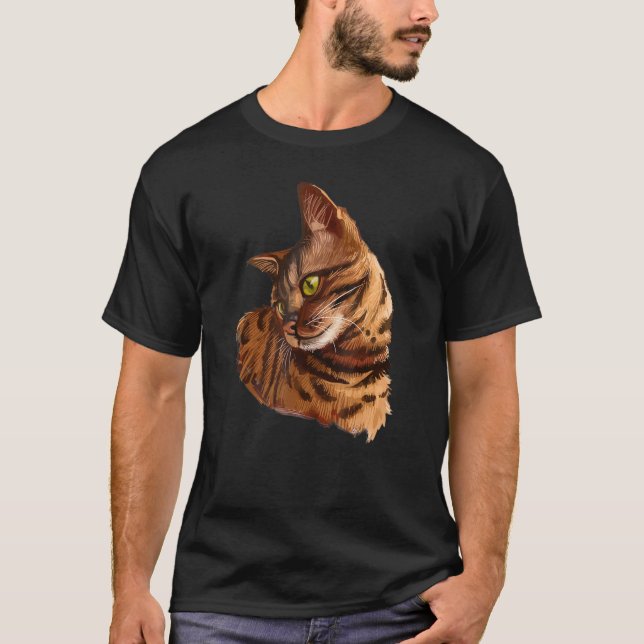 niedliche Bengalische Katzenkopfhand gezeichnet fü T-Shirt (Vorderseite)