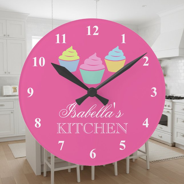 Niedliche benutzerdefinierte rosa Kuchenuhr Runde Wanduhr (pink cupcake clock)
