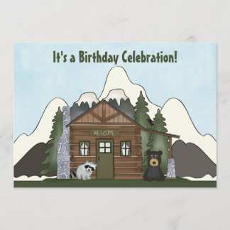 Niedliche Berghütte mit Bären zum Geburtstag Einla Einladung