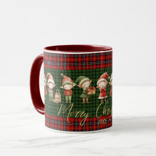 Niedliche beschäftigte Elfen Frohe Weihnachten Grü Tasse