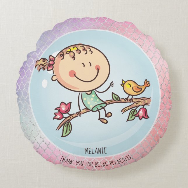 Niedliche BESTE FREUNDIN Besties Kawaii Geschenke  Rundes Kissen (Vorderseite)