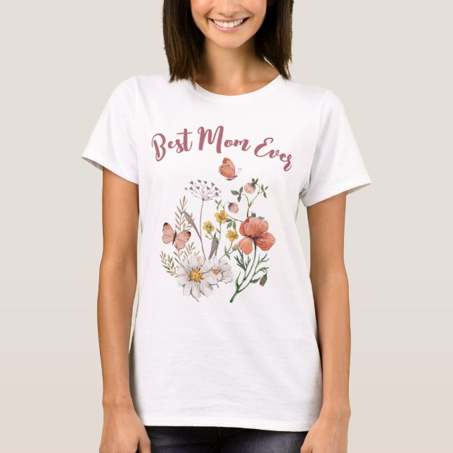 Niedliche beste Mama je Botanische Wildblume Blume T-Shirt (Vorderseite)