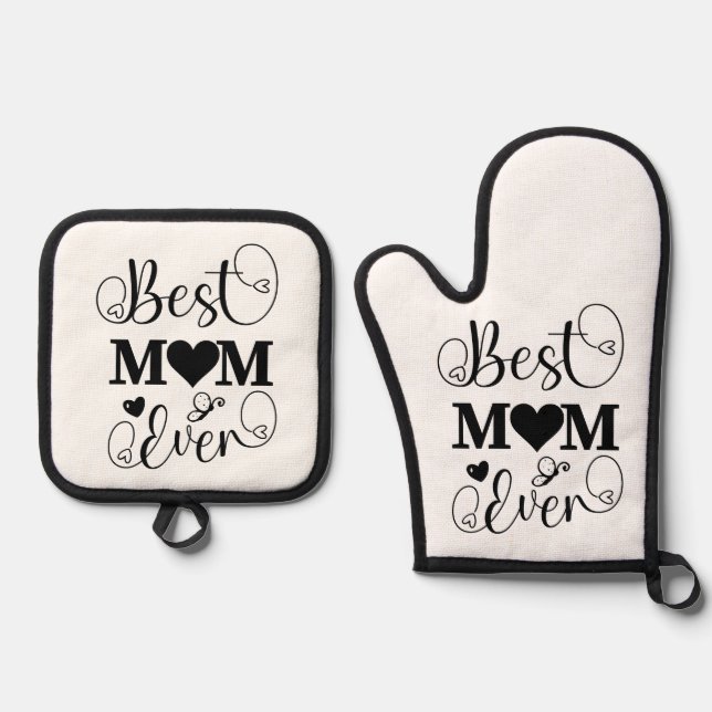 Niedliche beste Mama je Typografie Script Mütter T Ofenhandschuh & Topflappen-Set (Vorderseite)