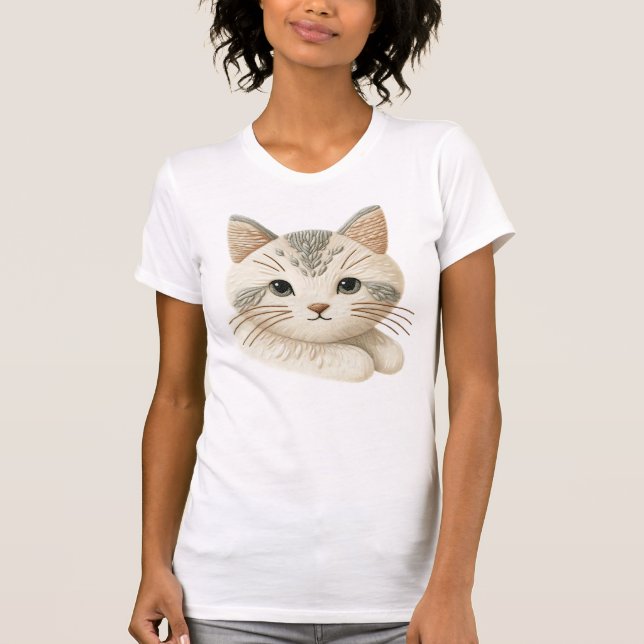 Niedliche bestickte Cat Graphic T - Shirt Cat Love (Vorderseite)