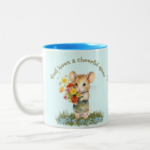 Niedliche Bibel Tasse Maus Blume Blaue Aqua