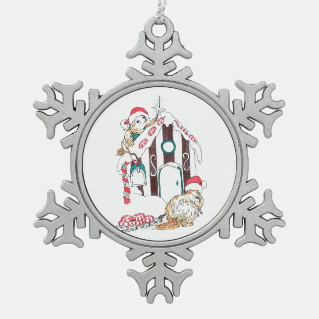 Niedliche Biber Chalet Weihnachtsdekoration Schneeflocken Zinn-Ornament (Vorderseite)