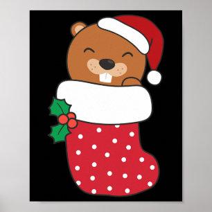 Niedliche Biber zu Weihnachten Strümpfe zu Weihnac Poster